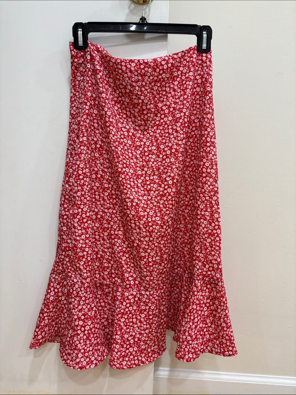 SHEIN Red Floral Midi Skirt